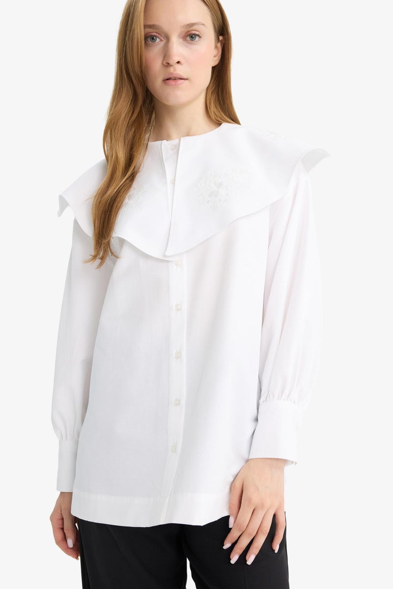 DeFacto White Woman Relax Fit Poplin Long Sleeve Tunic Casual - Image 3